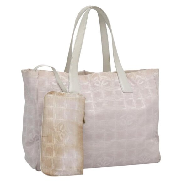 CHANEL New Travel Line Hand Bag Nylon Leather Pink White gold CC Auth BD049 - Picture 1 of 16